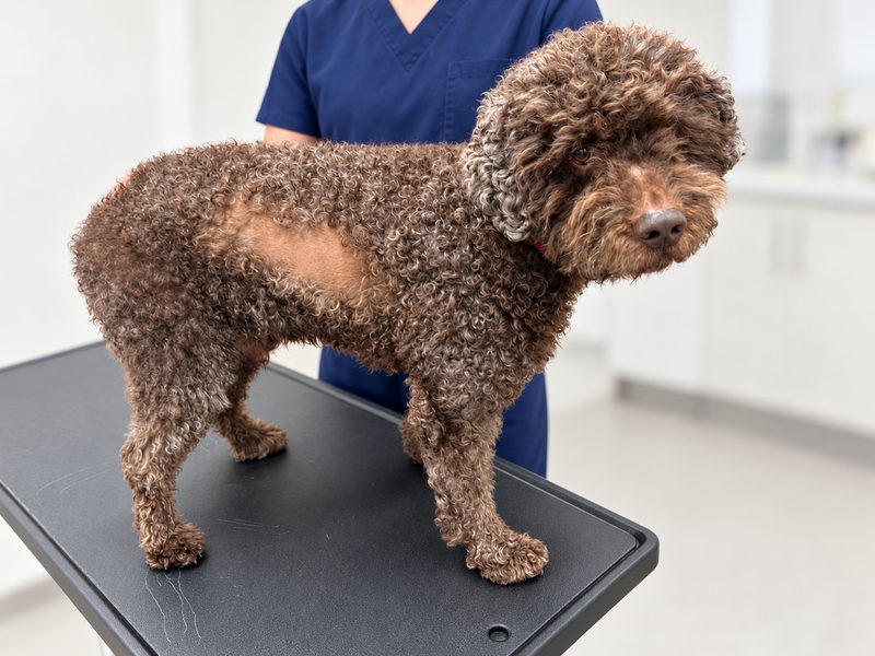 Lagotto romagnolo s ložiskom bez srsti na boku